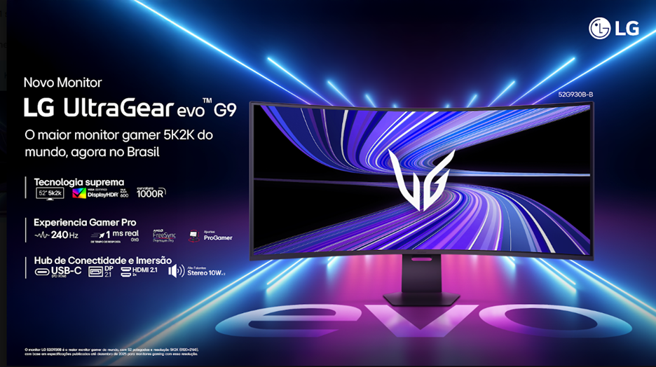 LG lança no Brasil o maior monitor gamer 5K2K do mundo com tela de 52 polegadas e 240Hz