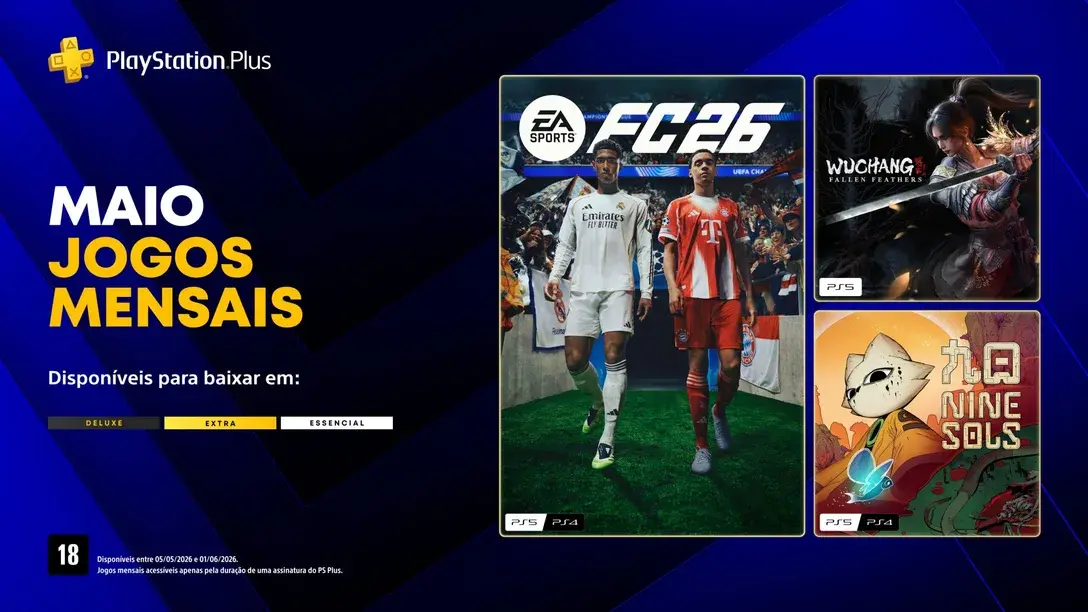 PS Plus maio 2026: jogos já estão disponíveis para download